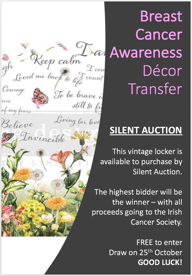 This beautiful vintage locker with a Special Edition Breast Cancer Awareness transfer is available at <a href="/RevampedROI/">Revamped Furniture and Home</a> via Silent Auction with the winning bid going directly to <a href="/IrishCancerSoc/">Irish Cancer Society</a> here in Ireland. 
DM your bid today. 😁
#LouthChat #drogheda #breastcancerawareness