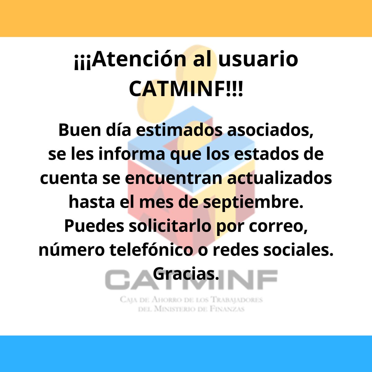 catminf's tweet photo. Buen día estimados asociados de CATMINF

Aquí te dejamos las diferentes vías de contacto:
Correo electrónico: catminf@gmail.com
Twitter: @catminf 
Instagram: @catminf_oficial
Teléfono: 0212-5740780 https://t.co/2nmyYNdmGE