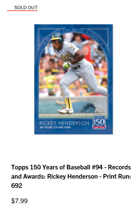 CardboardStats's tweet image. Print runs and rankings for Week 32 of the #150YearsofBaseball set

#93 Rickey Henderson, Athletics, Records &amp;amp; Award Winners - 692