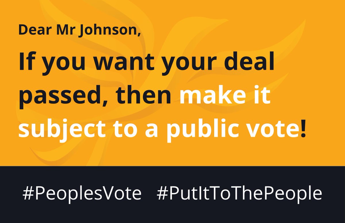 If you think this #BrexitDeal is good for the country, then you should have the confidence to #PutItToThePeople.

If you don't (like us), then a #PeoplesVote on this deal ahead of a General Election that includes the option to #Remain is the best way to #StopBrexit.