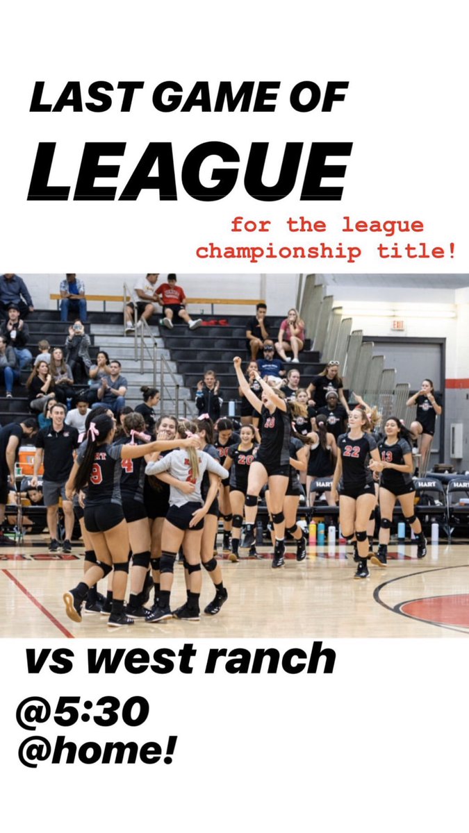TheTribeHHS's tweet photo. Hey Indians! Today is the last league game for our Girls Volleyball! Tonight is SENIOR NIGHT❤️🖤 Make sure to be there at 5 for the senior ceremony and then the game starts at 5:30.🎉Freshman plays at 3:45, JV at 4:15, and said previously Varsity at 5:30!❤️🖤🏐 @HartHighVball https://t.co/l9xTo5TDm6