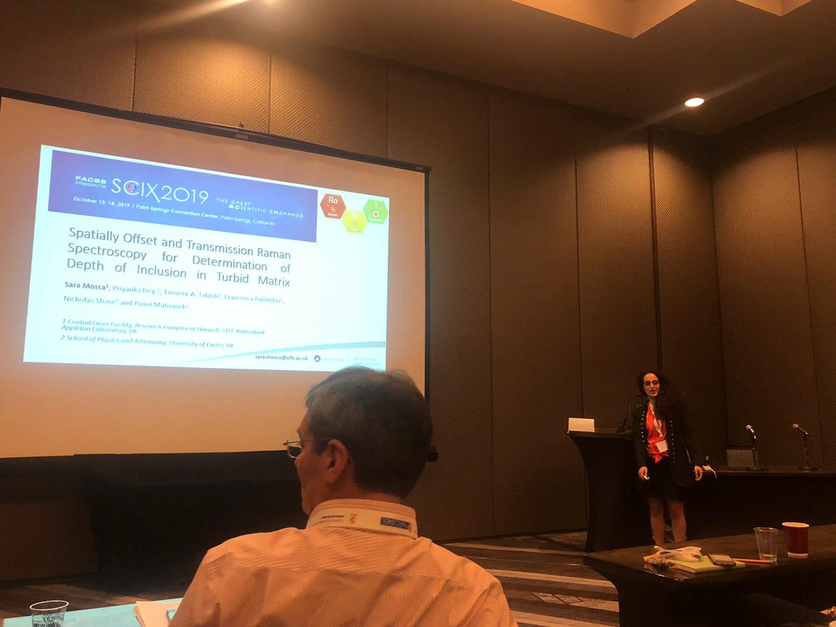 Raman_NanoT's tweet photo. Dr Sara Mosca @Fly3Sara PDRA on the @EPSRC #RamanNanoTheranostics programme presenting her excellent work at #SciX2019 @STFC_Matters https://t.co/IxdgFgn9SX