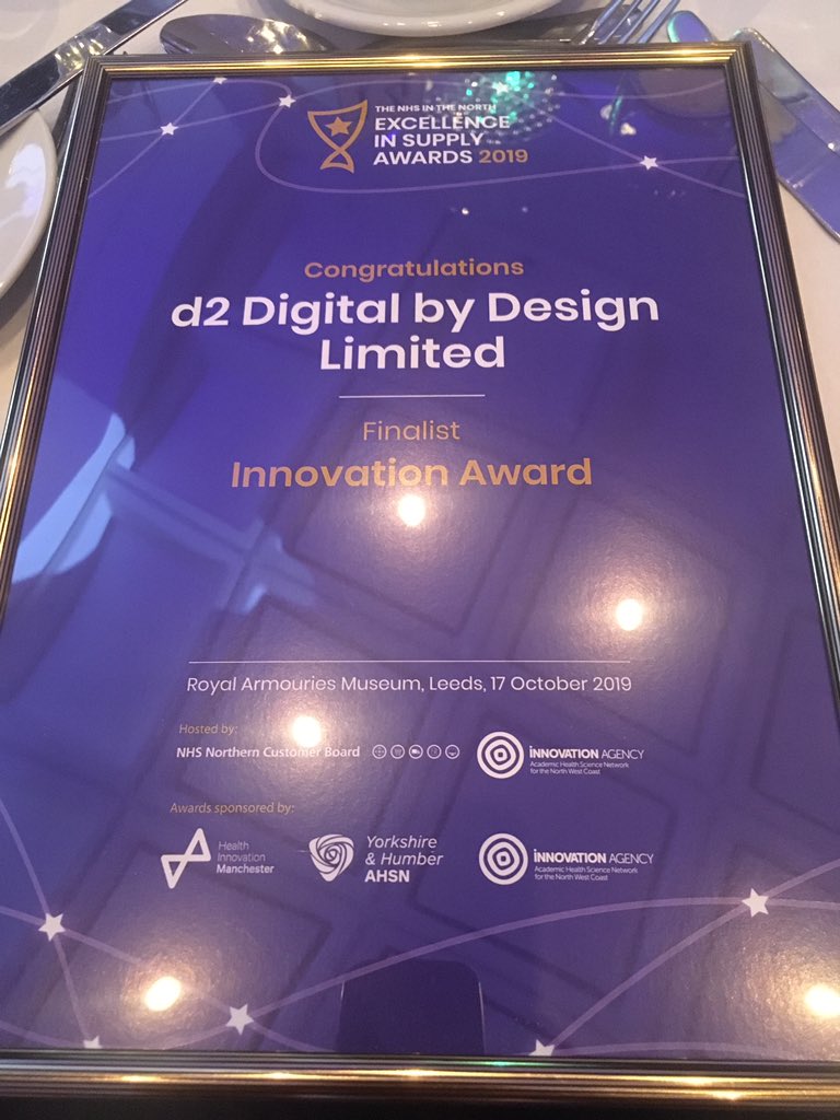 GMNISDN's tweet image. Thank you @d2_Digital for their continued close working with us on the @GMStrokeODN pre hospital mobile phone stroke application and congratulations on their finalist selection at tonight’s “NHS Excellence In supply awards 2019” #EISAwards2019 @HealthInnovMcr