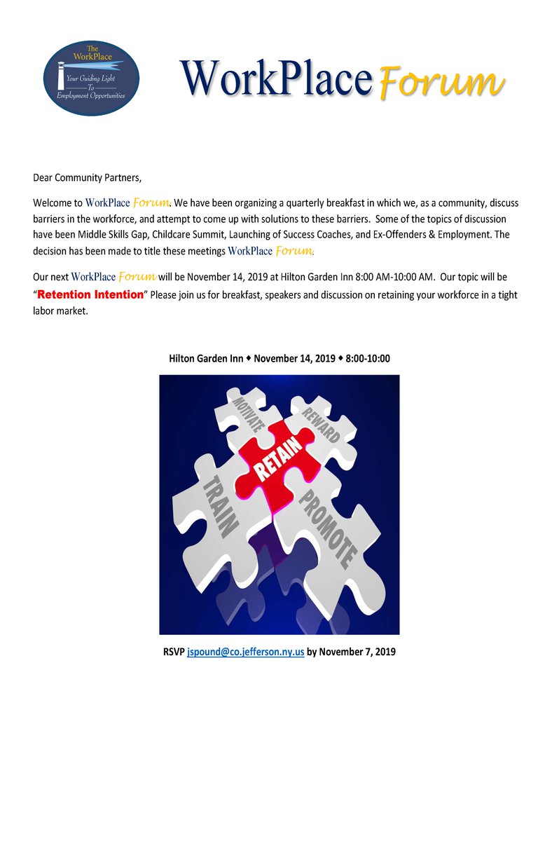 JeffersonEcDev's tweet image. Employers! Please join The Workplace for a FREE community forum breakfast discussing issues in the workforce such as the Middle Skills Gap, Childcare Summit, Success Coaches,  and Ex-Offenders and Employment. 
November 14, 2019 at the Hilton Garden Inn 8:00AM-10:00AM