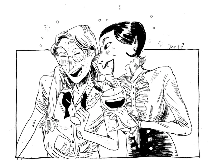 #inktober #inktober2019 day 17!

There are worse drinking buddies that the local wastrel vampire. At least she know how to make a mean bloody mary. 
