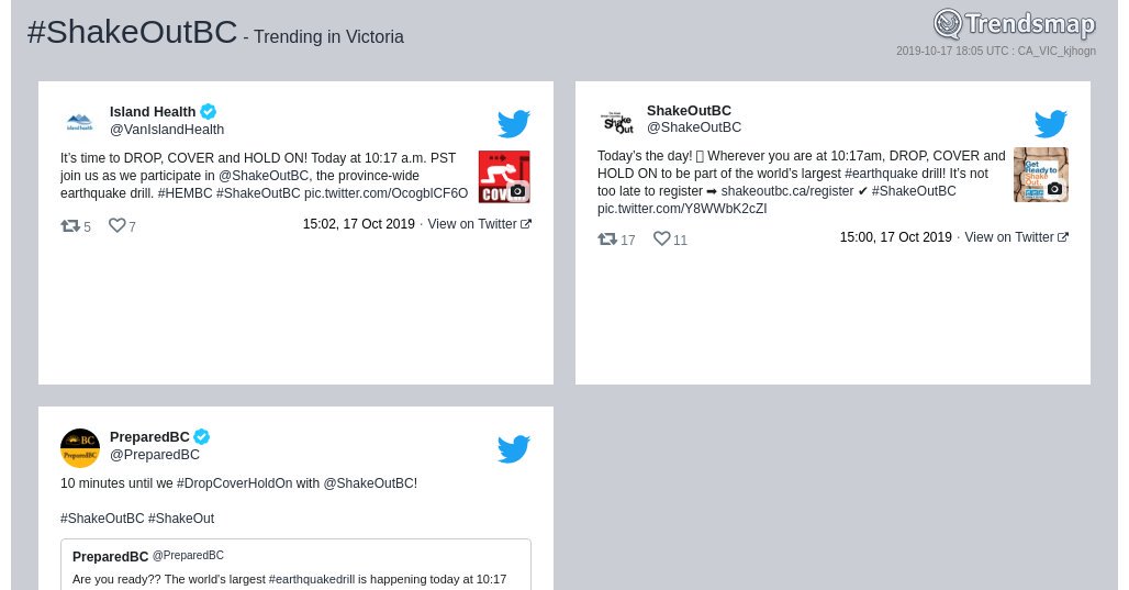 #shakeoutbc is now trending in #Victoria

trendsmap.com/r/CA_VIC_kjhogn