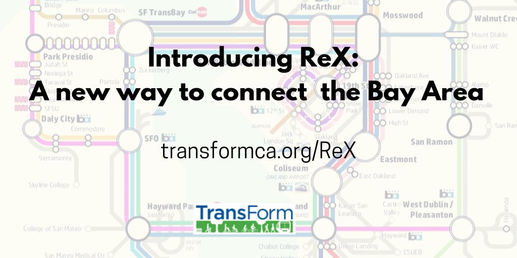 TransForm_Alert's tweet photo. Today we unveiled an ambitious proposal for a Regional Express (ReX) Transit Network to connect the Bay Area like never before. Read all about it and see the map. 

https://t.co/J5aE7r2VVx https://t.co/4oUEjMmu9W