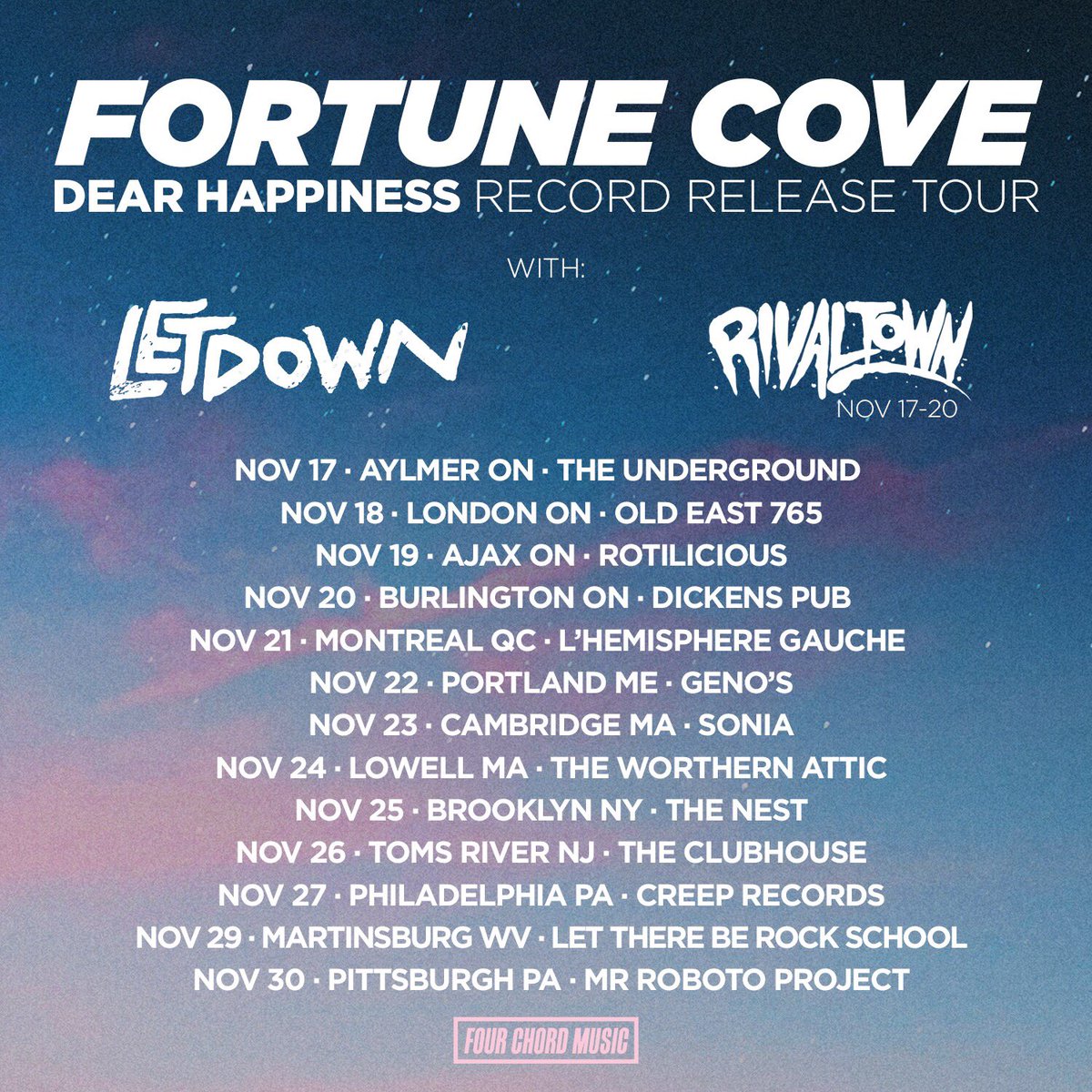 LETDOWNCA's tweet photo. We are super excited to announce that we will be heading out on tour with our friends in @fortunecoveband and @rivaltown from NOV 17th - NOV 30th!! Hope to see you at a show!!🤘🏻👎🏻🇺🇸 https://t.co/UgXjSxPrk3