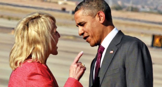 GovBrewer's tweet image. The news media hails @SpeakerPelosi as a hero for pointing her finger at @POTUS @realDonaldTrump but when I stood up to @BarackObama I was vilified as rude and racist. Such Hypocrites!