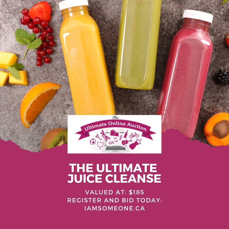 I am Someone Online Auction Prize Package Feature:

*THE ULTIMATE JUICE CLEANSE*
Ready, set, fresh start! Cleanse your body and mind with a Squish Reset program. Why? A juice reset can boost your energy, improve digestion and pr ... squishjuicery.com bit.ly/2OvOi0R