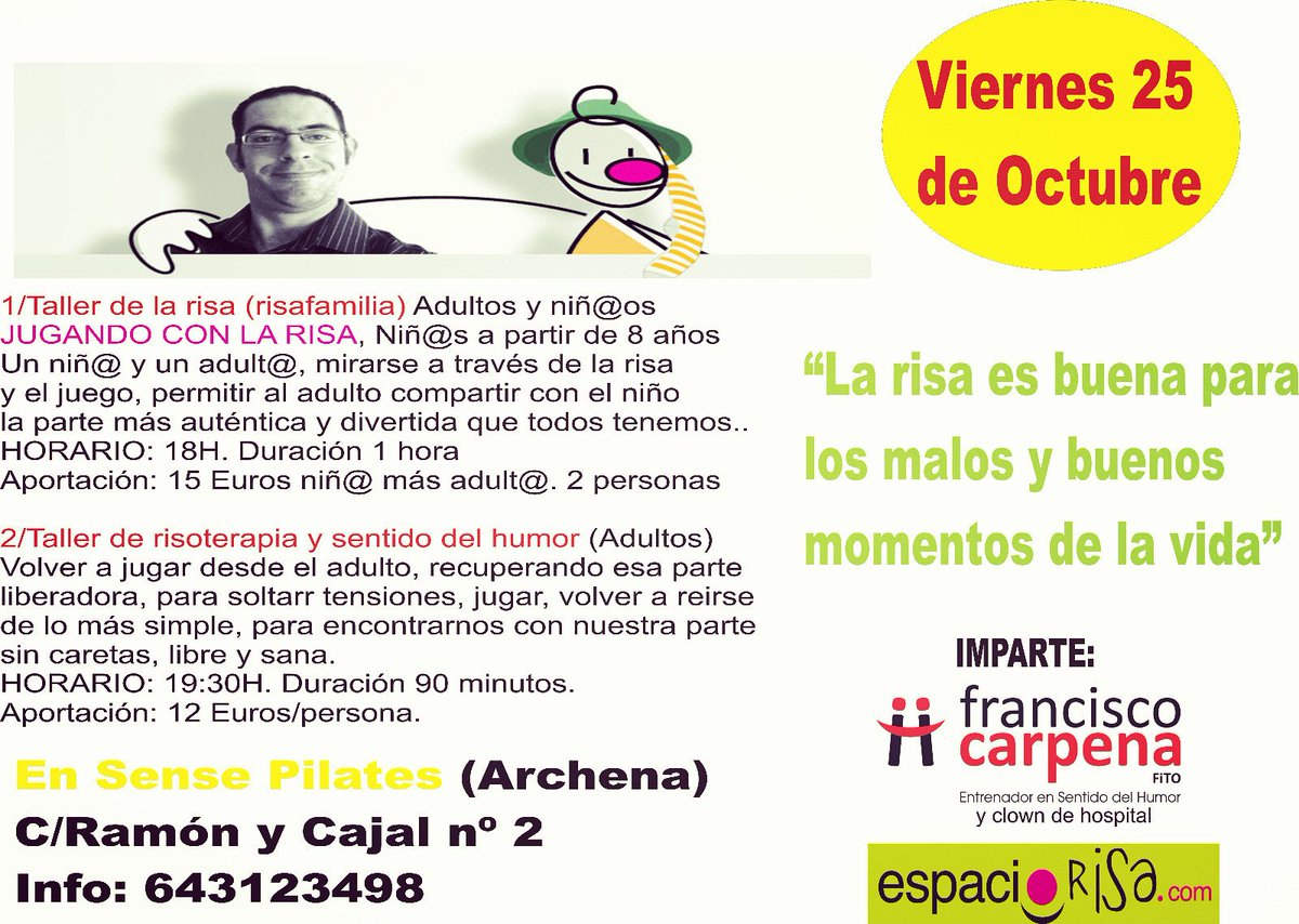 El taller de la risa viaja a Archena (Murcia), ven y libera tensiones con algo tan esencial como la risa en Sense Pilates. También taller con niños y familia.