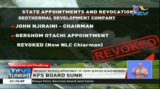 ntvkenya's tweet photo. #RecoveryInTheDeep:
President Kenyatta has sent home all Kenya Ferry Services board members days after Likoni ferry tragedy where Miriam Kighenda and her daughter Amanda Mutheu perished.
#NTVTonight @KenMijungu https://t.co/t0w1hEMnDi
