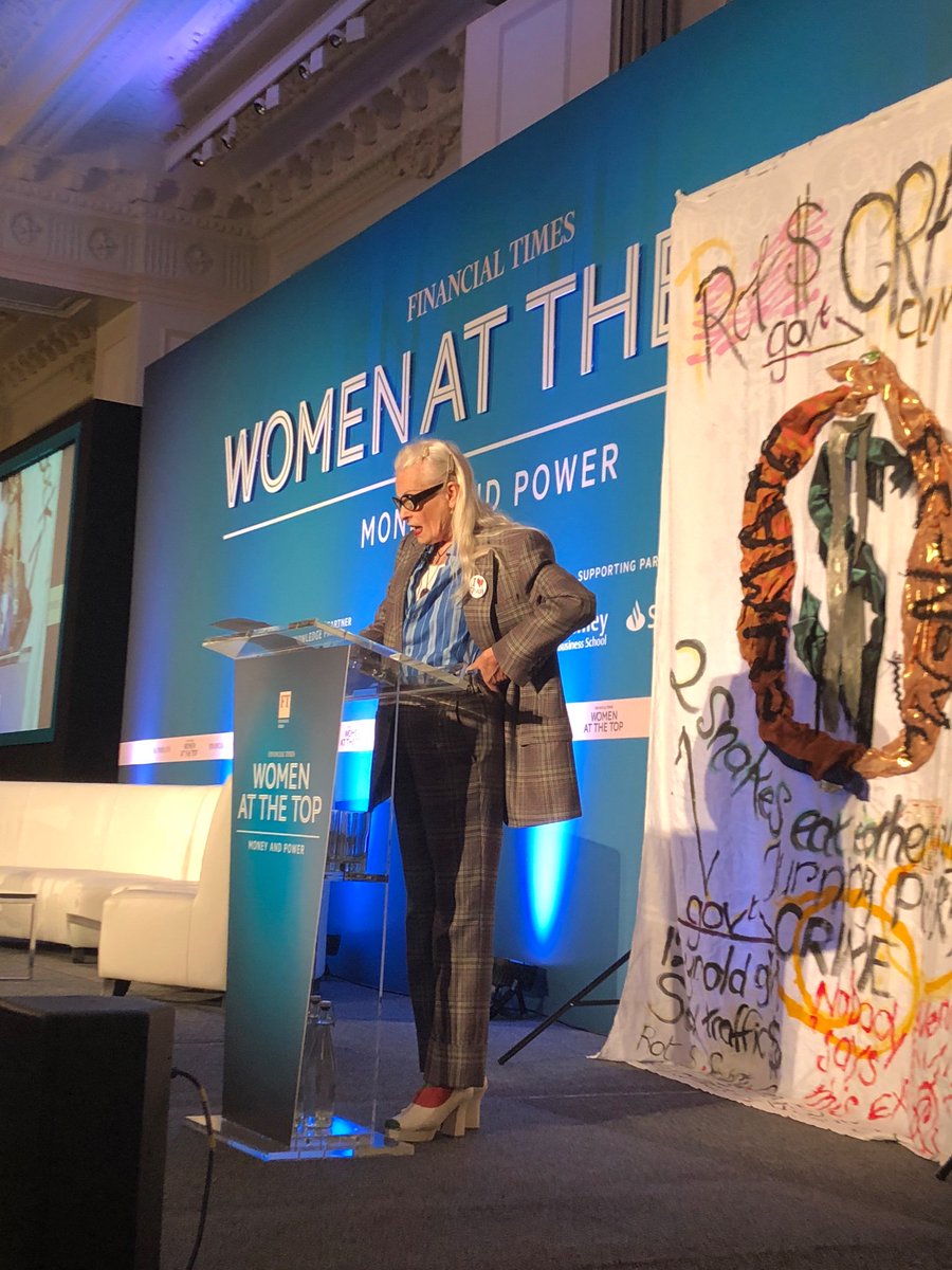 Fascinating day at the FT Women at the Top summit on gender equality, topped off with a passionate speech on climate change by Dame Vivienne Westwood. <a href="/ftlive/">Financial Times Live</a> <a href="/FollowWestwood/">Vivienne Westwood</a> #FTWomen