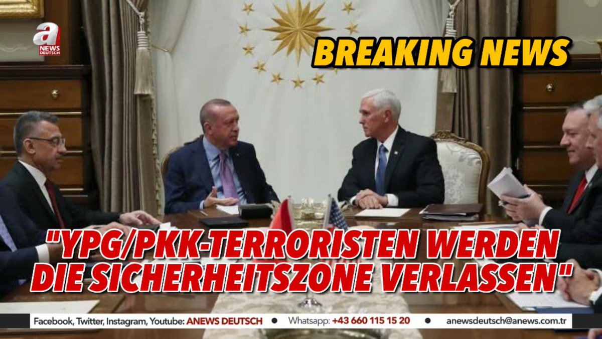 ERFOLG FÜR DIE TÜRKEI
US-Vizepräsident Pence: "YPG/PKK-Terroristen gaben die Zusicherung, die Sicherheitszone zu verlassen."
#Türkei #USA #ypg #pkk #Terror #Syrien