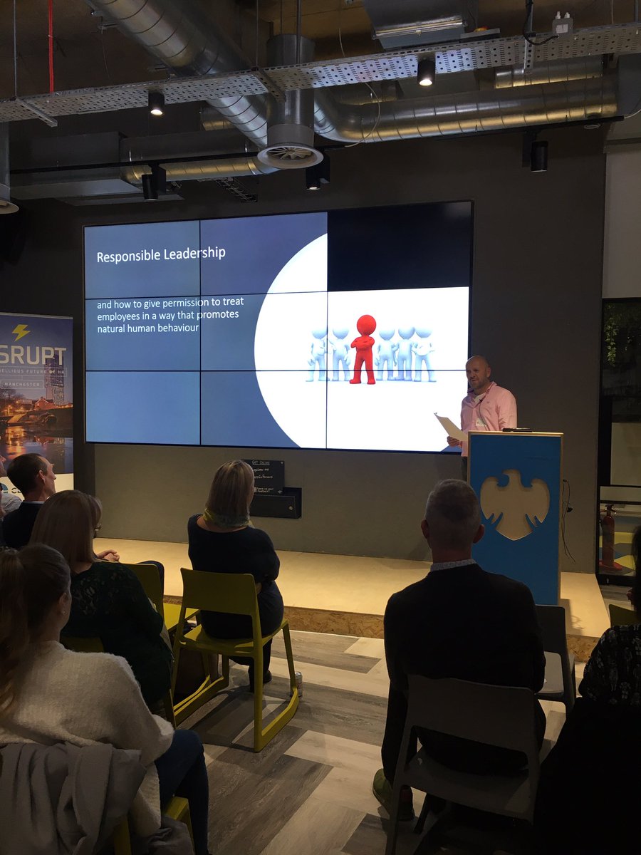 Guy talking all about responsible leadership #disrupthrmcr <a href="/RTaylor81/">Beckie Taylor</a> <a href="/lou_collaborate/">Louisa Scanlan</a>