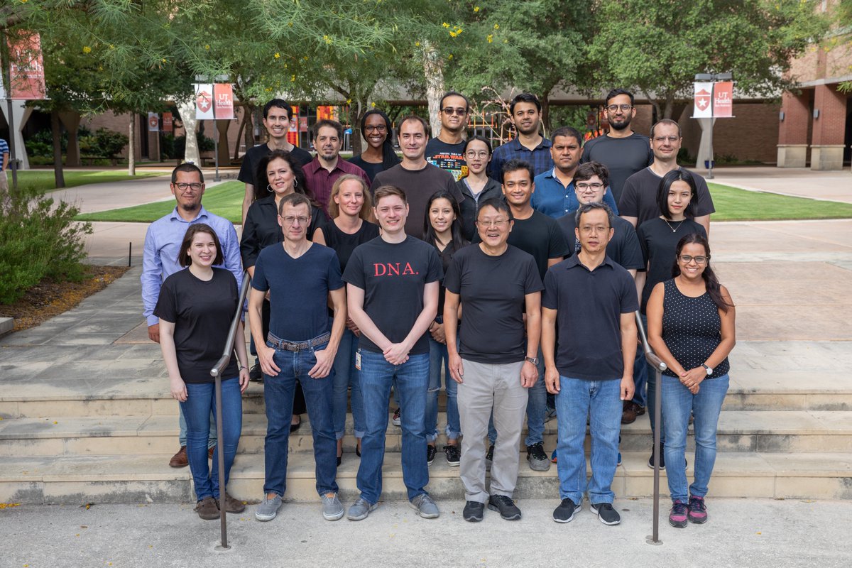 Our first official lab photo at UTHSCSA. Cody, front and center, wins the 'Most Appropriate Shirt' award!