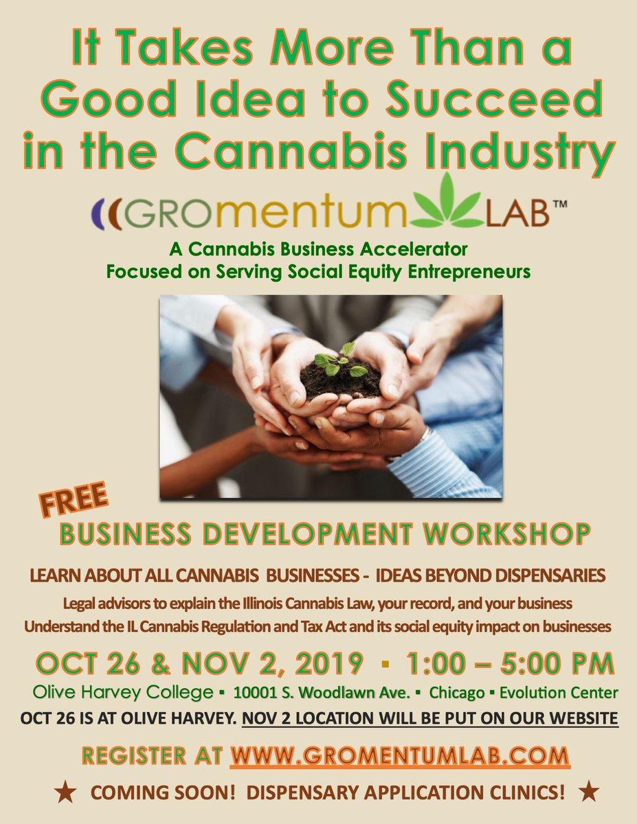 GromentumLab's tweet photo. Come out and learn about how you can get involved in the cannabis industry! #HereWeGro #cannabusiness #chicagocannabis #socialequity https://t.co/VcwfIDHTB0