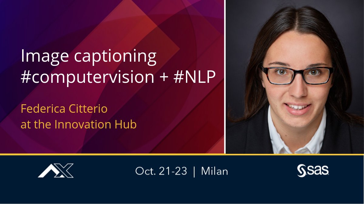 Image Captioning happens when textual description of an image is generated automatically. Real world applications include inferring information from pictures, providing help to the visually impaired, improving image search. Catch <a href="/fede_citti/">Federica Citterio</a>'s #superdemo. Only at #AnalyticsX