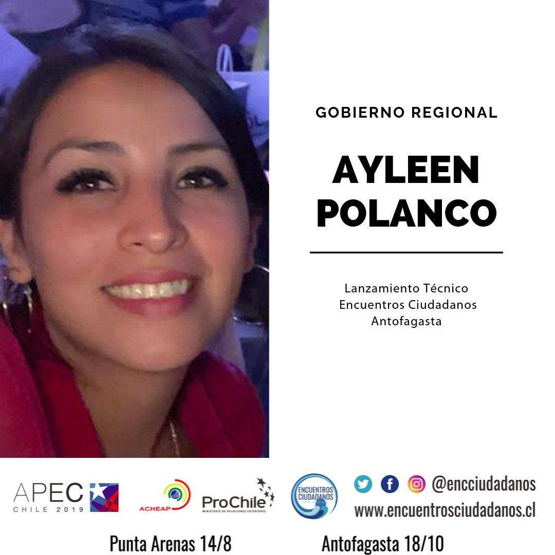#Antofagasta
Lanzamiento Técnico a cargo de #AyleenPolanco del <a href="/GOREAntofagasta/">Gobierno Regional Antofagasta</a> 18 Oct 08:30 Hotel Antofagasta.Participa de #EncuentrosCiudadanos, inscríbete en bit.ly/2xIltoj¡Los esperamos!#apecchile2019 #acheapag #economiaoceanica #ernc #mujer #energia #desarrollo