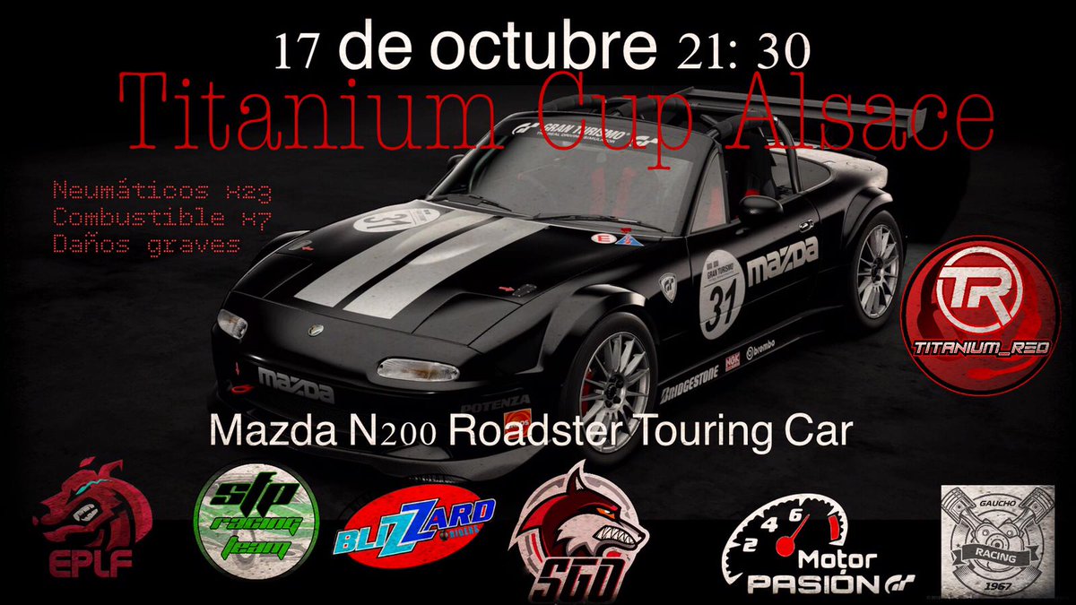 Hoy nuestros pilotos se enfrentan a una carrera del campeonato de GT sport de @TitaniumRed2 ,Hoy a las 9:30 podréis verlo en su canal,una vez empieze podremos un tweet con el directo,suerte a todos los equipos nos vemos en pista!!💪