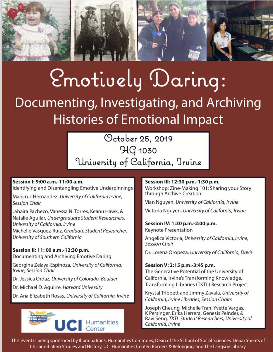 UCI_archives's tweet image. We are proud to cosponsor “Emotively Daring: Documenting, Investigating, and Archiving Histories of Emotional Impact” @UCIChcLatino @ucilib @UCIIllumination @UCIHumanities #communityarchives