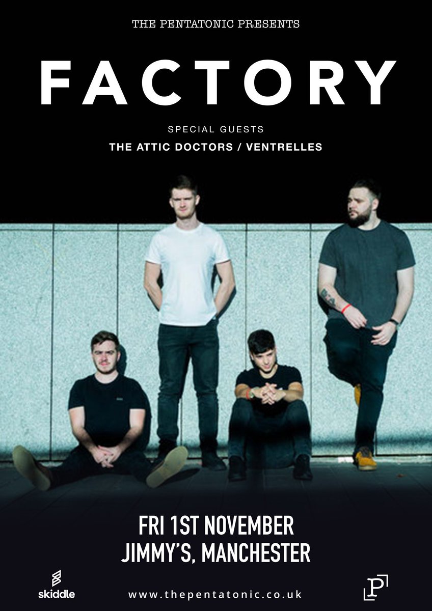 Whos ready for our Manchester headline at <a href="/jimmysMCR/">Jimmy's Manchester</a> then?! ⚡⚡⚡

Buzzing to be back with <a href="/The_Pentatonic/">The Pentatonic</a> for this one, with mega support from <a href="/TheAtticDoctors/">THE ATTIC DOCTORS</a> and <a href="/Ventrellesound/">Ventrelles</a> 🔥

Tickets available now: skiddle.com/e/13663632

#ForzaFactory
📸 John Johnson