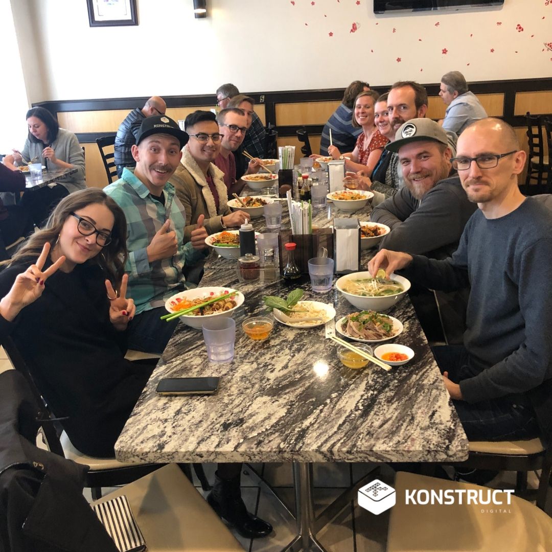 KonstructDigi's tweet photo. The wild #KTeam spotted in it's natural lunch habitat, Minh Chau in #Inglewood! 🍲

This week, we got together to celebrate our two new team members, Valerie and Katrine! We couldn't be more excited to have these two on board. 🙌

#KonstructDigital #GrowYourBusiness #YYC https://t.co/dXoNiLrKEn