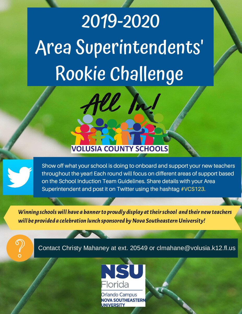 📣<a href="/volusiaschools/">Volusia County Schools</a> Who will be the next Rookie Challenge Winner? We are looking for evidence of mentors working with New Ts and team building. Next winners will be announced 11/7. 🍏🍎Thank you <a href="/NSUFlorida/">Nova Southeastern U.</a> for sponsoring. #VCS123 <a href="/nanaroland15/">rose roland</a> <a href="/deltafreeman78/">Susan Freeman</a> <a href="/PCorr11/">Patricia Corr</a> <a href="/NSUFlorida/">Nova Southeastern U.</a>