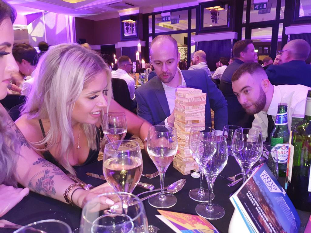 Pixel_Kicks's tweet photo. It's hotting up at the @Pixel_Kicks table tonight. Hardcore jenga action @MPAweareyou #mpaawards2019 https://t.co/otZol6lAKk