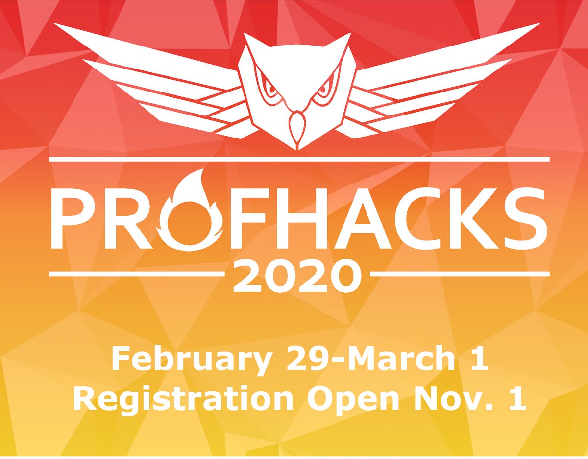 RowanProfHacks's tweet photo. ProfHacks 2020 is on February 29th - March 1st! Registration opens on November 1st. If you are the first 50 to register you will be able to claim some Profhacks 2020 swag. https://t.co/u972XgCa0V