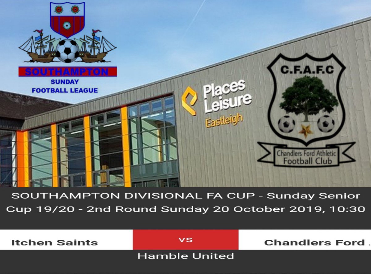 Chandler's Ford Athletic Fc (@chandlersfordfc) on Twitter photo ⚽️🌳SUNDAY FIXTURE🌳⚽️
🥅 <a href="/CoSSFL/">City of Southampton Sunday Football League</a> Senior Cup
🗓 Sunday 20/10/19
⏰ 10:30 KO
🆚️ @ItchenSaints
🏟 <a href="/HambleUnitedFC/">Hamble United FC</a>
📍Mallards Moore, Satchell Ln, Hamble-le-Rice, Southampton SO31 4NE
Hopefully we give a better account of ourselves this time ⚽️🌳⚽️🌳⚽️🌳⚽️🌳⚽️🌳⚽️ ⚽️🌳SUNDAY FIXTURE🌳⚽️
🥅 <a href="/CoSSFL/">City of Southampton Sunday Football League</a> Senior Cup
🗓 Sunday 20/10/19
⏰ 10:30 KO
🆚️ @ItchenSaints
🏟 <a href="/HambleUnitedFC/">Hamble United FC</a>
📍Mallards Moore, Satchell Ln, Hamble-le-Rice, Southampton SO31 4NE
Hopefully we give a better account of ourselves this time ⚽️🌳⚽️🌳⚽️🌳⚽️🌳⚽️🌳⚽️