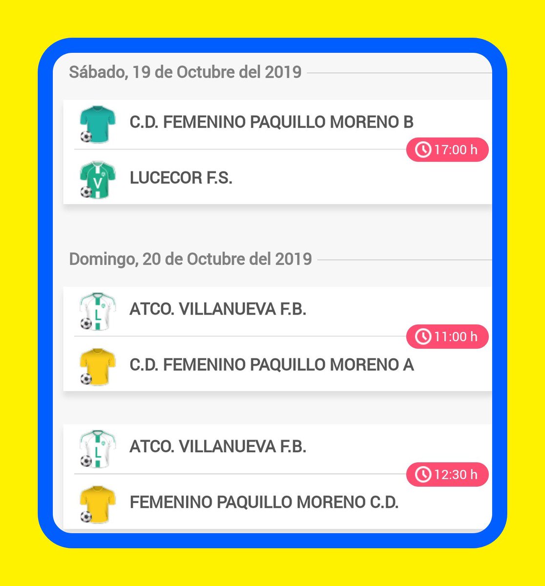 Agenda deportiva de este fin de semana. TE LO VAS A PERDER??😉
💪🏽💙💛⚽️ #aganasnadienosgana #unetealfemenino