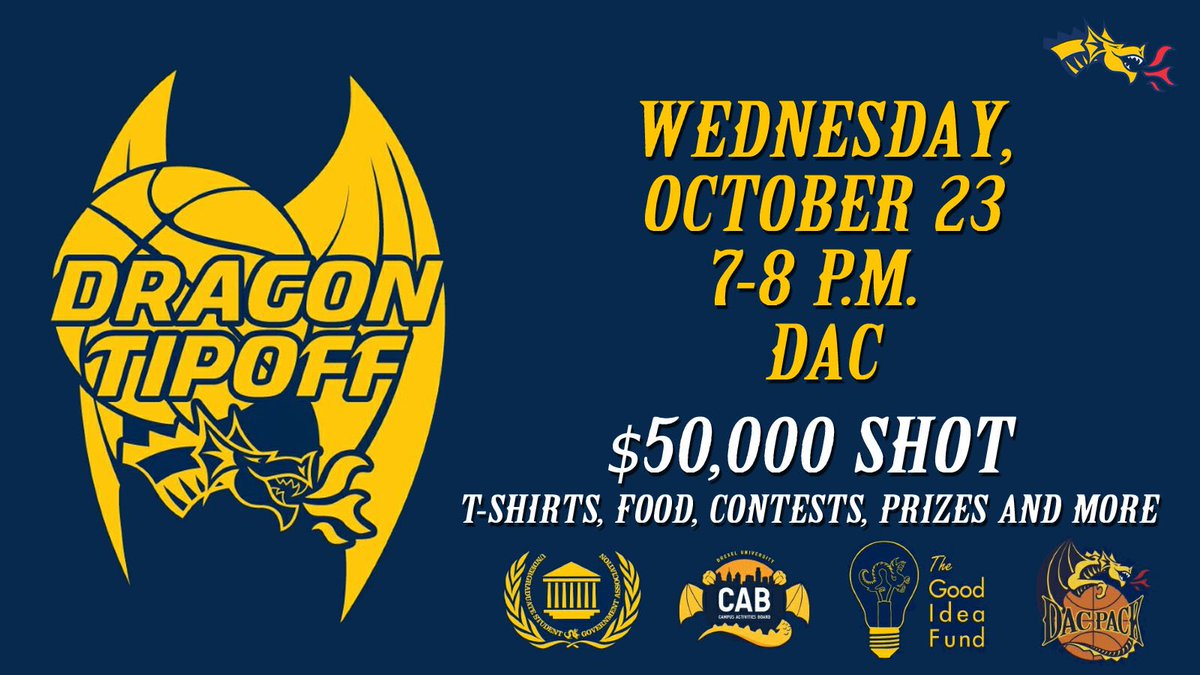 DrexelDragons's tweet photo. 𝗦𝗔𝗩𝗘 𝗧𝗛𝗘 𝗗𝗔𝗧𝗘
Dragon Tipoff

Wednesday, October 23
7-8 p.m.

💰5️⃣0️⃣,0️⃣0️⃣0️⃣ shot 🏀 https://t.co/CB1MAv1K7o