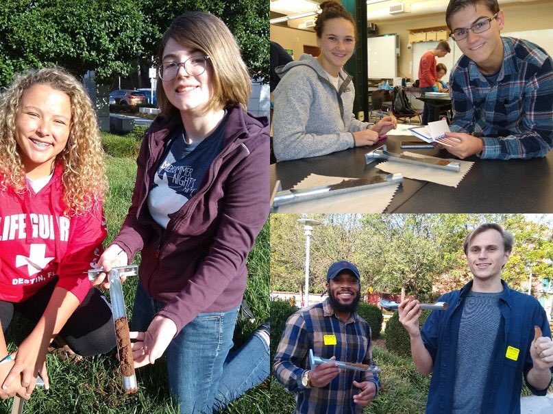 UTKGeography's tweet photo. Sally Horn, MonTré Hudson, &amp; Luke Bletlinger were at L&amp;N Stem Academy on Tuesday for hands-on soil activity with Mr. Schultz's AP Environmental Science students. Thanks to the UT Office of Engagement and Outreach for funding supplies including soil corers and Munsell color books! https://t.co/dY6MucSKab