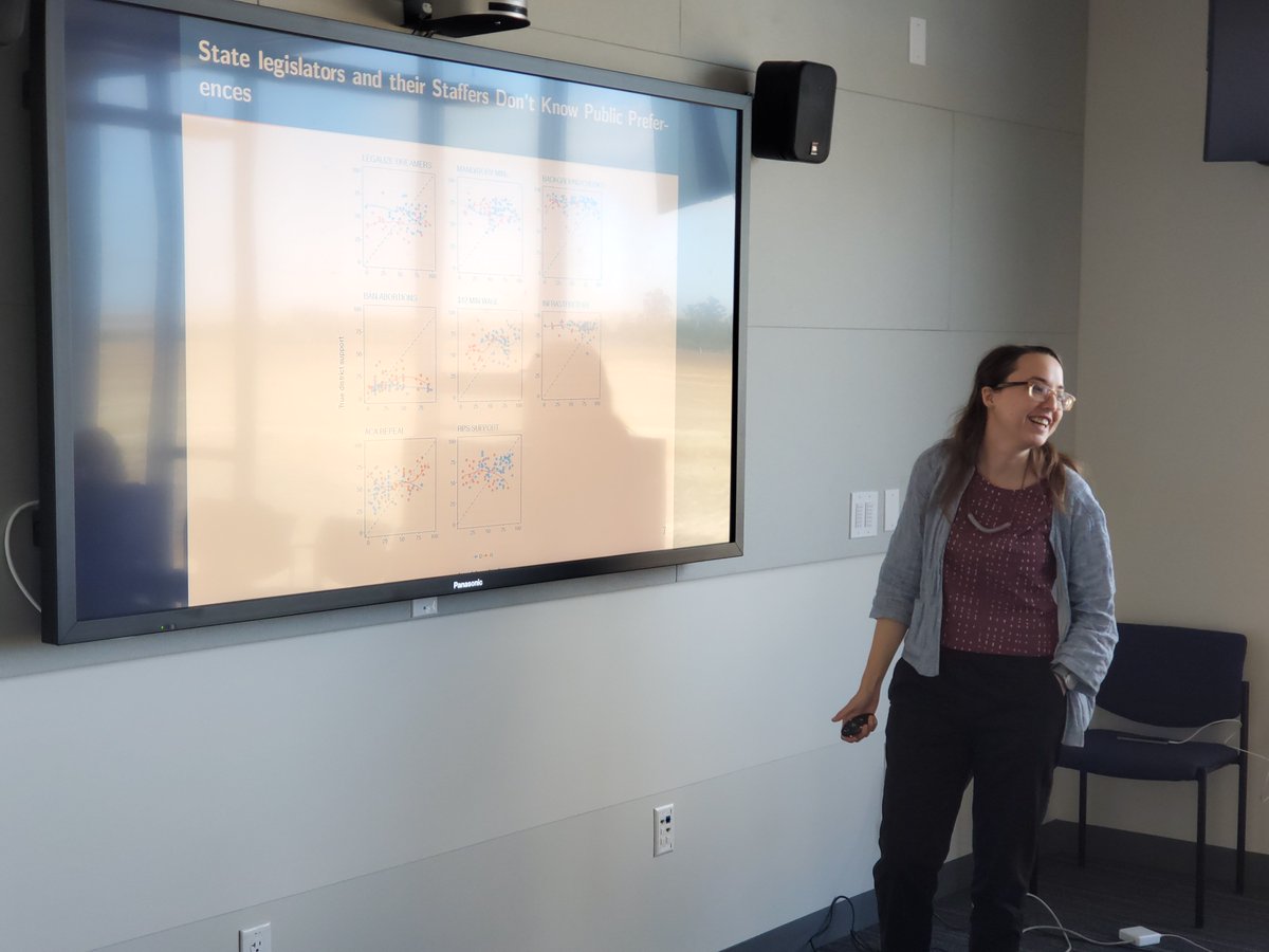 This week's visiting speaker is the brilliant <a href="/leahstokes/">Dr. Leah C. Stokes leahstokes@bsky.social</a> (<a href="/ucsantabarbara/">UC Santa Barbara</a>), sharing new work on state legislators' (mis)perceptions of their constituents' opinions. Fantastic combination of survey data, statistical modeling, and elite surveys. Thanks for visiting us <a href="/ucmerced/">UC Merced</a>!
