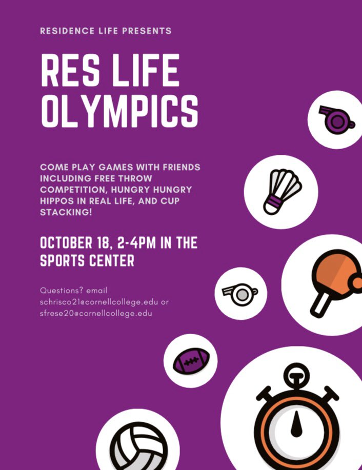 CornellResLife's tweet photo. Looking for something to do over block break? Come to the Res Life Olympics tomorrow, October 18th from 2:00pm to 4:00pm in the Small Multi-Sport Center! https://t.co/1qYEey6QHC