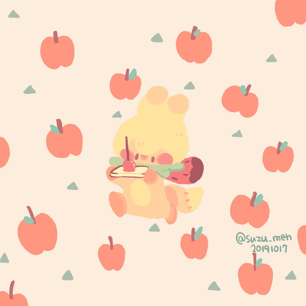 ササクラ على تويتر りんご飴 食べてみたいなぁ イラスト 絵 絵描き 癒し かわいい キツネ りんご飴 りんご いちご メーとスズメの友達