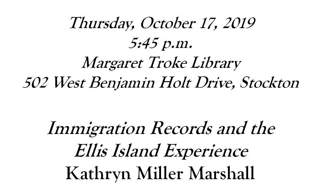 Wondering what your immigrant ancestors experienced at Ellis Island? Join us tonight at <a href="/SSJCPL/">Stockton-San Joaquin County Public Library</a> Troke in #Stockton CA to hear Kathryn Miller Marshall's explanation #genealogy