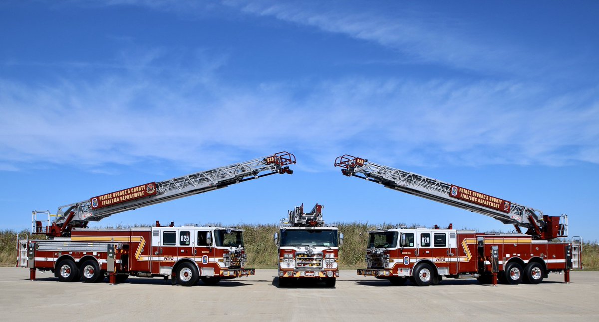 pgfdamd's tweet photo. The three new @PierceMfg 107 Ascendent Ladders are in @pgfdamd Now the work of equipment mounting and LOTS of training begins!!! https://t.co/FstcalBZrq