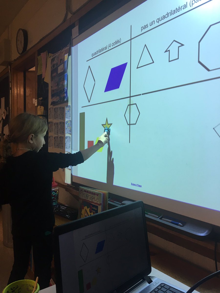 madame_jasmine's tweet photo. Aujourd'hui nous avons classifié des formes 2D. After reading #TheGreedyTriangle (translated in French for read-aloud purposes), students learned a new word to add to their math repertoire: quadrilatéral! @ASDWLimelight #cssengage #grade2math #frenchimmersion 🛑🔷🔺◾️⚪️ https://t.co/aTWliDNlVU
