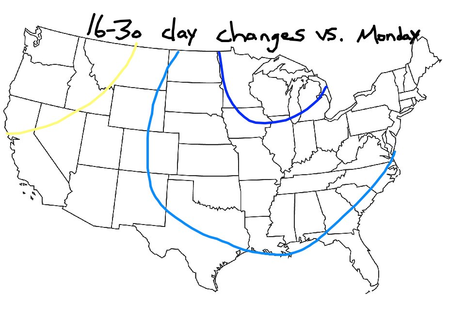 bam_weather's tweet photo. The latest ECMWF weeklies are in. Overall the forecast is cooler than Mondays. Its not a freezer outlook by anymeans but its colder as we get into Nov. This is my quick analysis based on 500mb. #natgas #energy #funtodraw https://t.co/GNHSwAbOSg