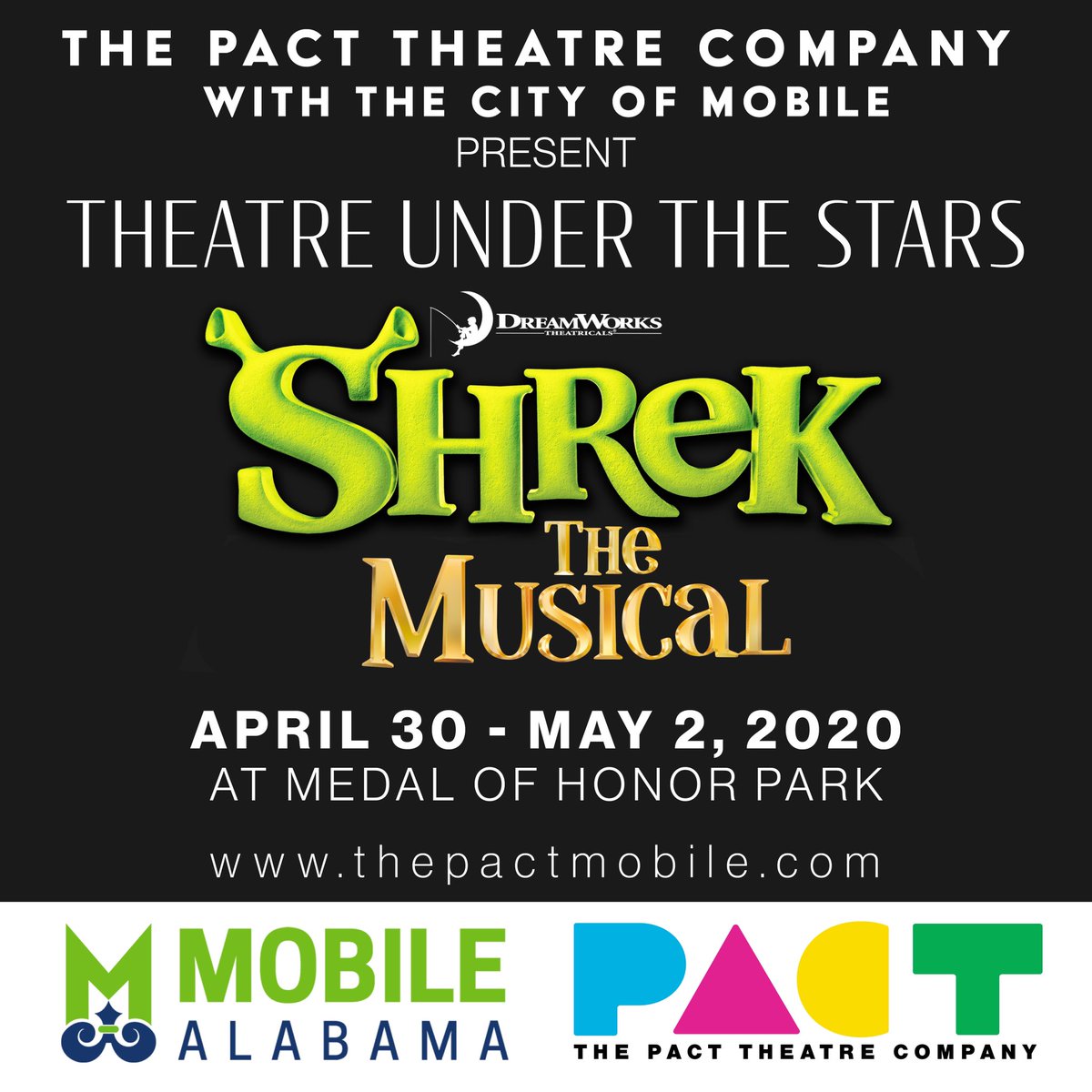 thePACTmobile's tweet image. We are so thrilled to finally announce our partnership w/ The City of Mobile and the Parks &amp;amp; Recreation department! Together we will present Theatre Under The Stars at Medal of Honor Park this April 30-May 2! This event will be huge! more details coming over the next few months!!