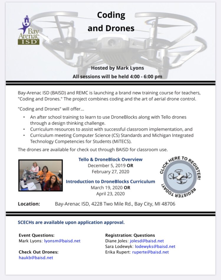 MrMarkLyons's tweet photo. Coding & Drone trainings @BAISD Come learn about flying and coding curriculum. Totally free!!!!! #remcdrones @DroneBlocks https://t.co/MXgTTrWvt0