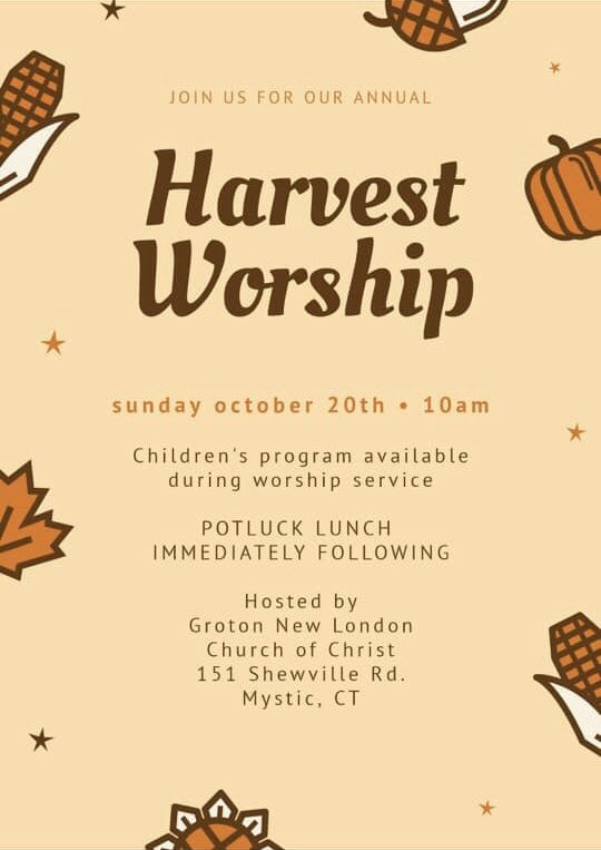 GNLChurch's tweet photo. YOU ARE INVITED! Come join us for our Church Harvest Worship Service  this Sunday, the 20th of October, 10am @151 Shewville Rd. Mystic, CT. 

This is BLUE JEANS Sunday, everyone dresses casually if preferred. #harvest #church #event #GNLChurch #2019 https://t.co/PUHQjcQxvk