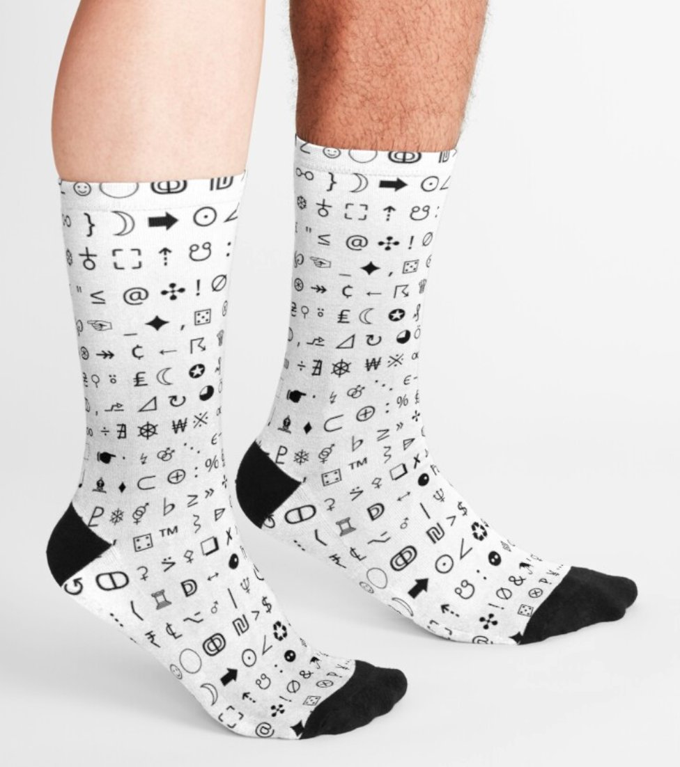 Black on white esoteric symbols socks
