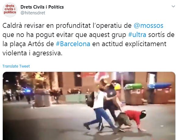 L'Oficina de Drets Civils i Polítics de la Generalitat diu que s'haurà de "revisar en profunditat l’operatiu dels Mossos que no ha pogut evitar que aquest grup ultra sortís de la plaça Artós" bit.ly/2nYJera #SentènciaProcés