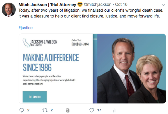 mitchjackson's tweet photo. @NickJRishwain @denniskennedy @GTeninbaum @jtashea @TomMighell Thanks for sharing @NickJRishwain. Hope to see you in San Diego at the #Clio conference. Now that the #distracteddriving wrongful death case has been resolved, I'm trying to move some things around. Hey @goclio, got room for one more? #attorney #socialmedia #stopdd #enddd https://t.co/dp8Qdv6Wib