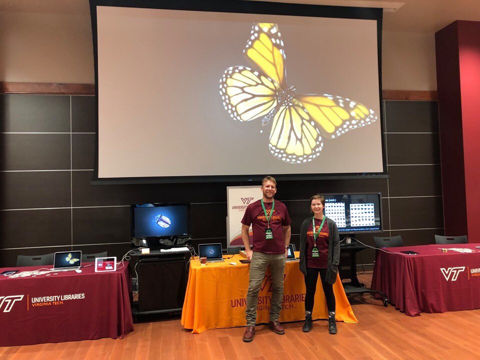 VTLibraries's tweet photo. A great time was had by all at this year’s #BugFest! Check out these photos of our exhibit where kids got to play with 3D models of real insects stitched together from hundreds of thousands of high-resolution photographs. 😮🐞🐝🦋🐛🦗
#HokieBugFest #BugFest2019 https://t.co/gg4s0dSf1i