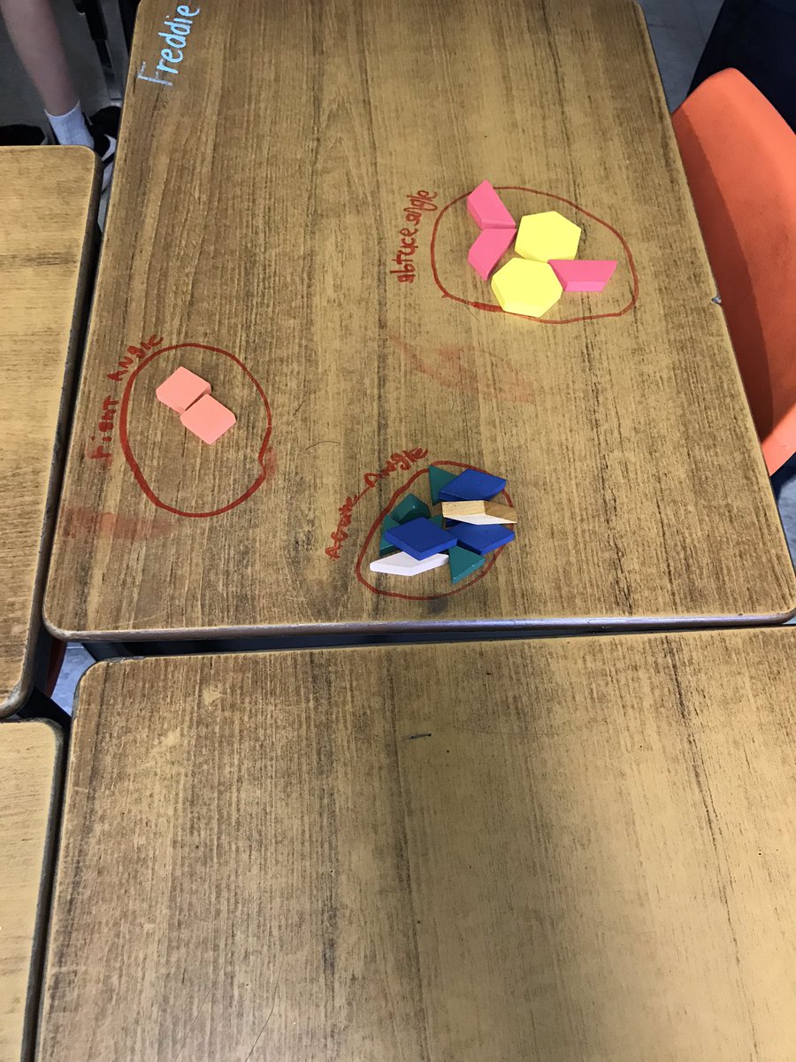 MsGrieco's tweet image. It was very interesting to see the different ways students sorted their pattern blocks based on the angles! We then discussed each shape and it’s angles to place them in their appropriate categories 🤓 @stgabrielhcdsb @HCDSB #hcdsbmath #geometry #identifyingangles