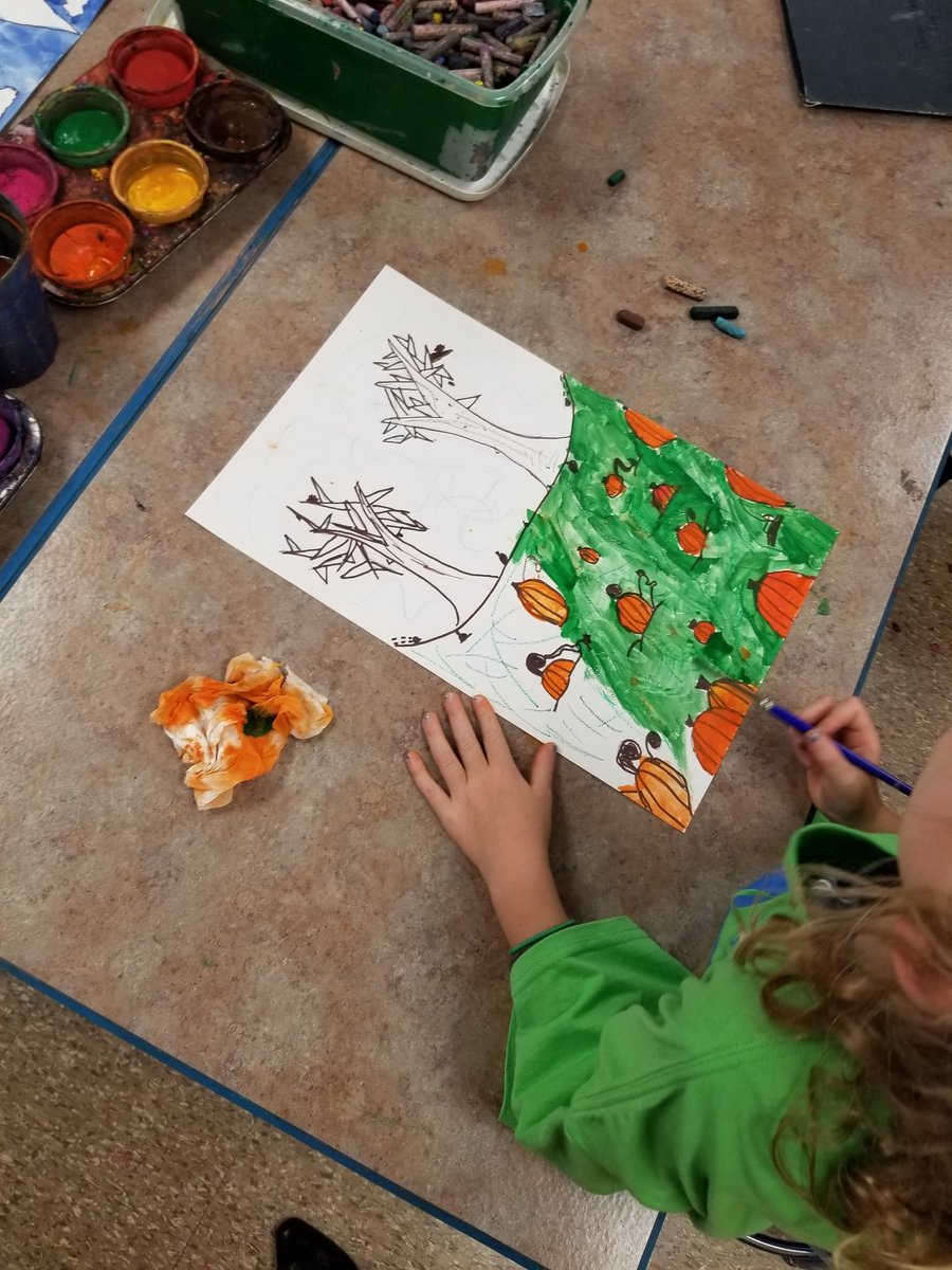 MsGallagherWES's tweet photo. 3rd graders at WES are working hard  on creating pumpkin patch landscapes this Fall. Here are some works in progress #arted #artmatters #art #wesart #pumpkins #landscape #mixedmedia #painting #elementaryart #wip https://t.co/h17jAlX3Yd